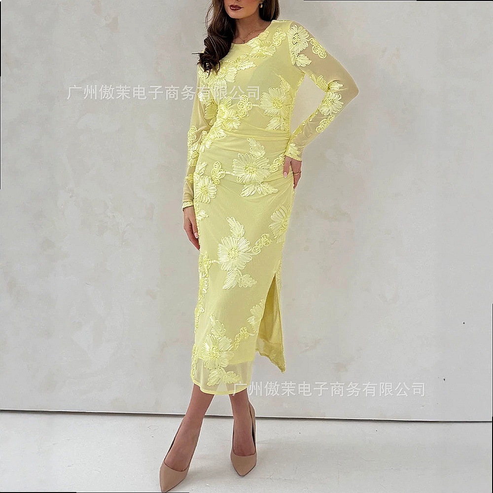 Abito aderente in rete con ric - Embroidery Yellow Dress recensione e prezzo