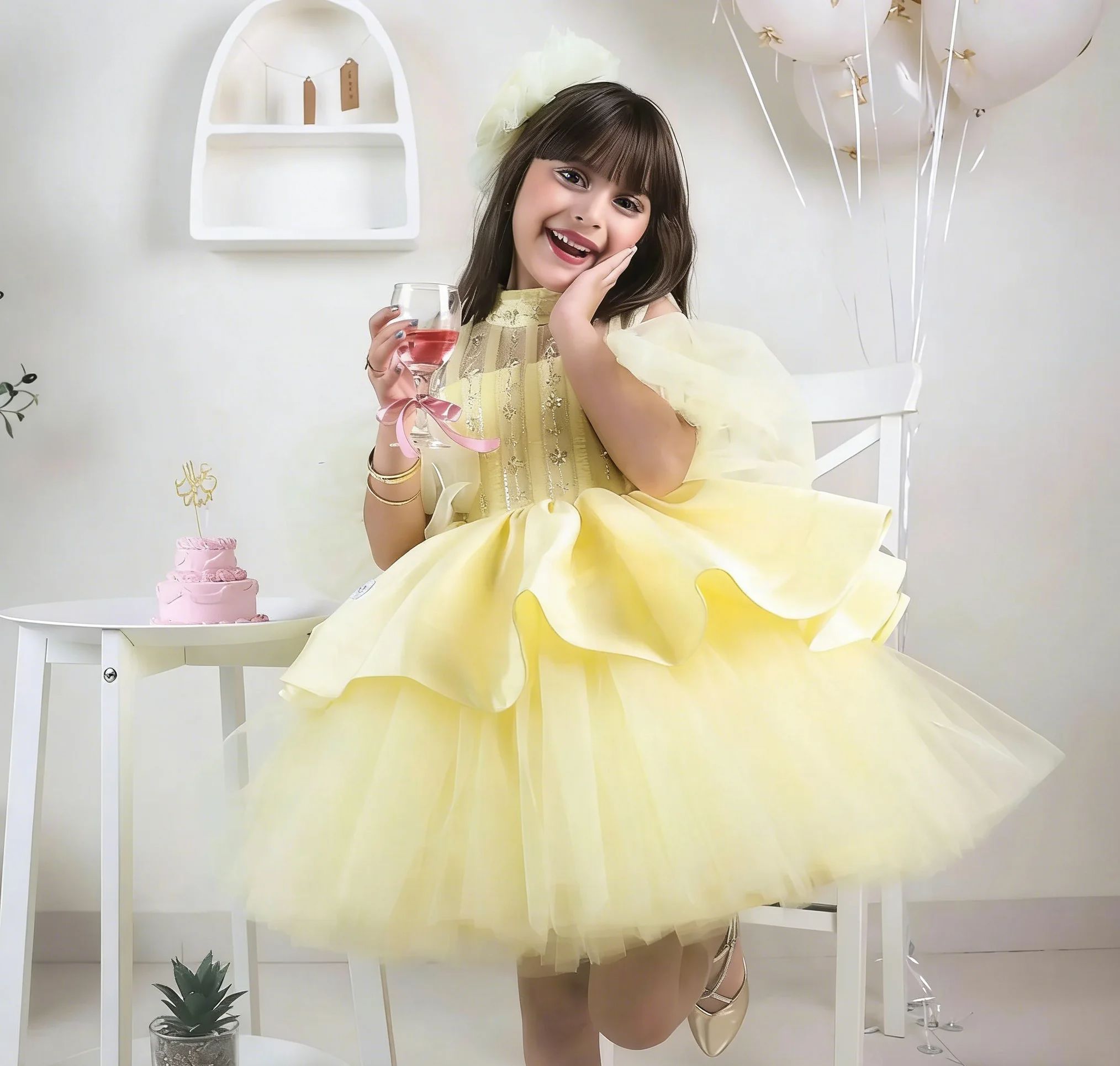 Abiti da ragazza di fiore gial - Embroidery Yellow Dress recensione e prezzo